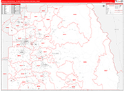 Visalia-Porterville Metro Area Wall Map Red Line Style